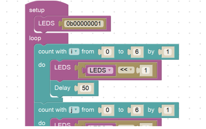 We use Dwenguino Blockly to program a robot by putting blocks in the right order.